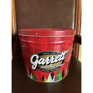 Garrett Popcorn Holiday Tin Red Striped Festive Xmas Christmas Tree Empty 7"x9"